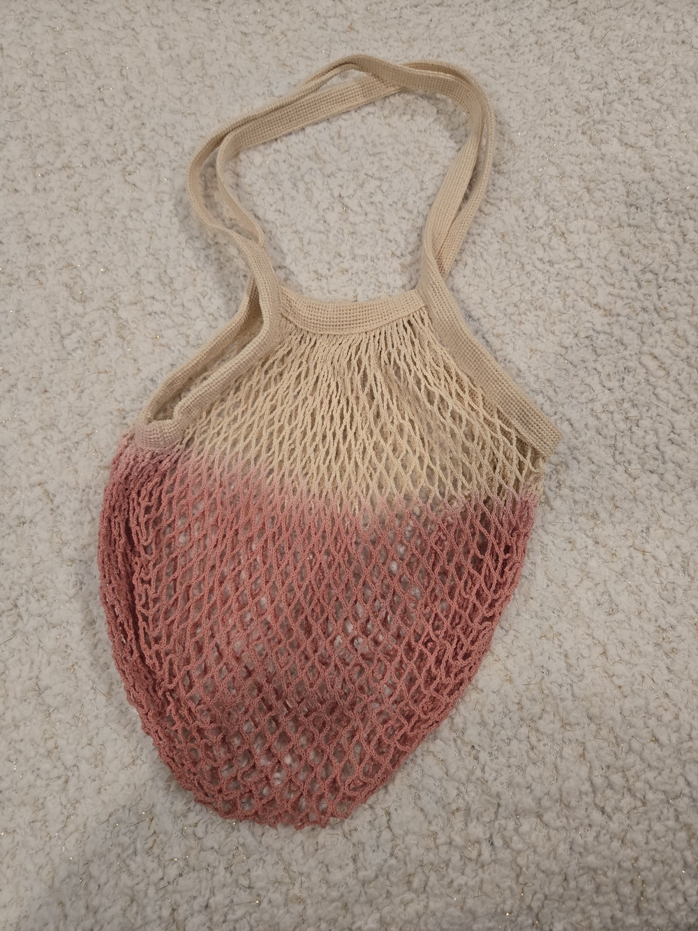 Cotton Mesh Gradient Market Tote Bag - Pink/Beige